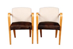 1950’s Mid Century Boucle & Cowhide Armchairs by Thonet