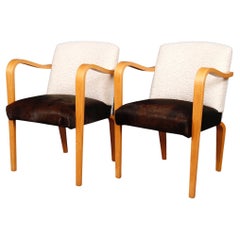 1950’s Mid Century Boucle & Cowhide Armchairs by Thonet