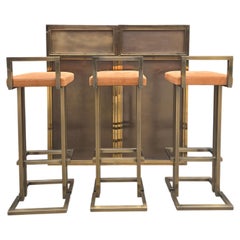 "Maison Jansen" brass Modular Bar with 3 Bar Stools.
