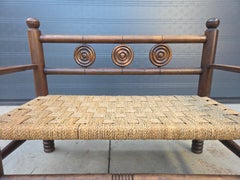 Charmin Vintage Wooden Bench with Woven Rope, French 1950s