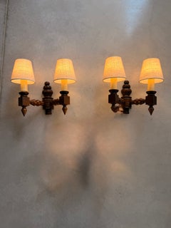 Pair of French Beech Wood Wall Sconces Attributed to Charles Dudouyt, circa 1940