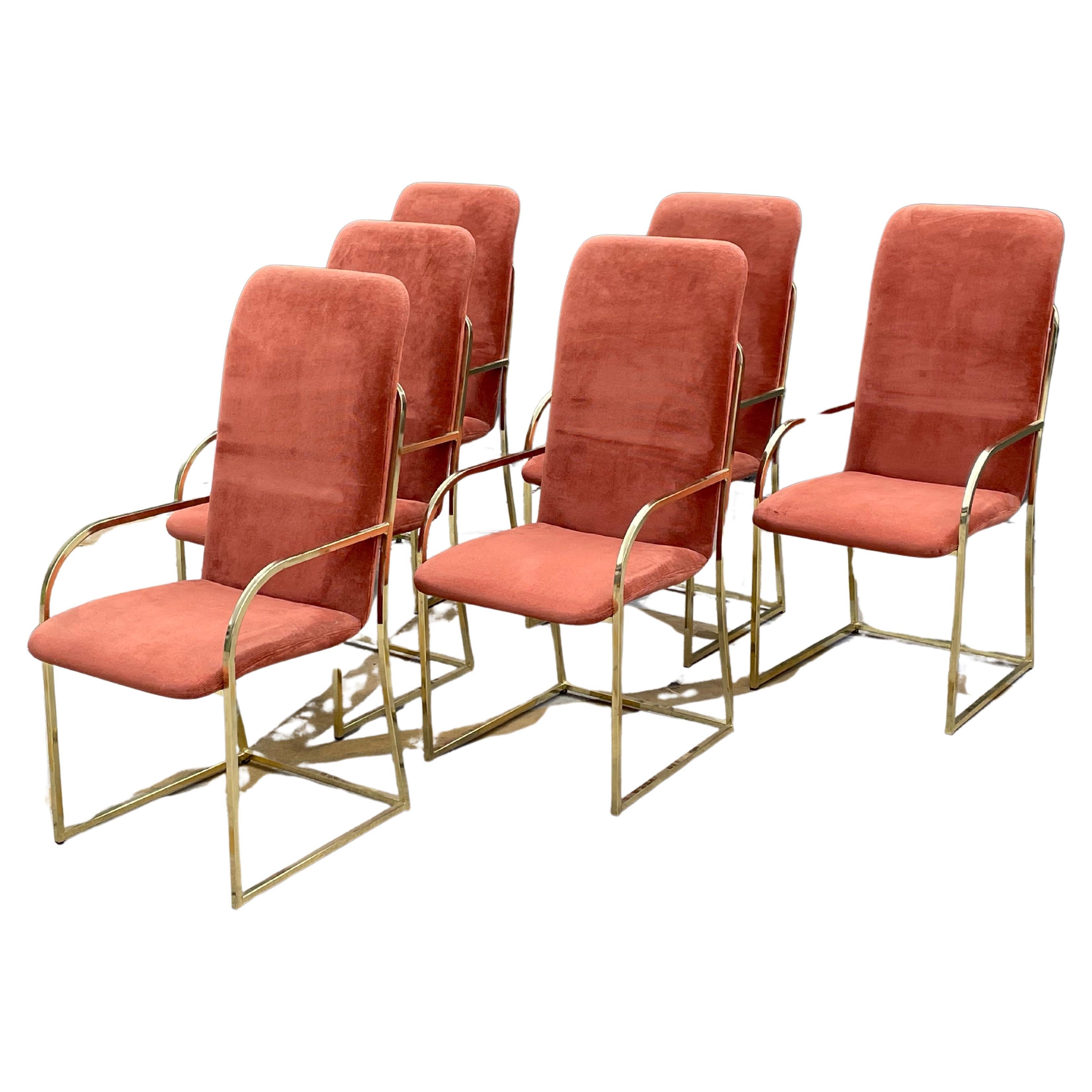 Milo Baughman Set of Six Brass Dining Chairs DIA Design Institute of America In Good Condition In Los Angeles, CA