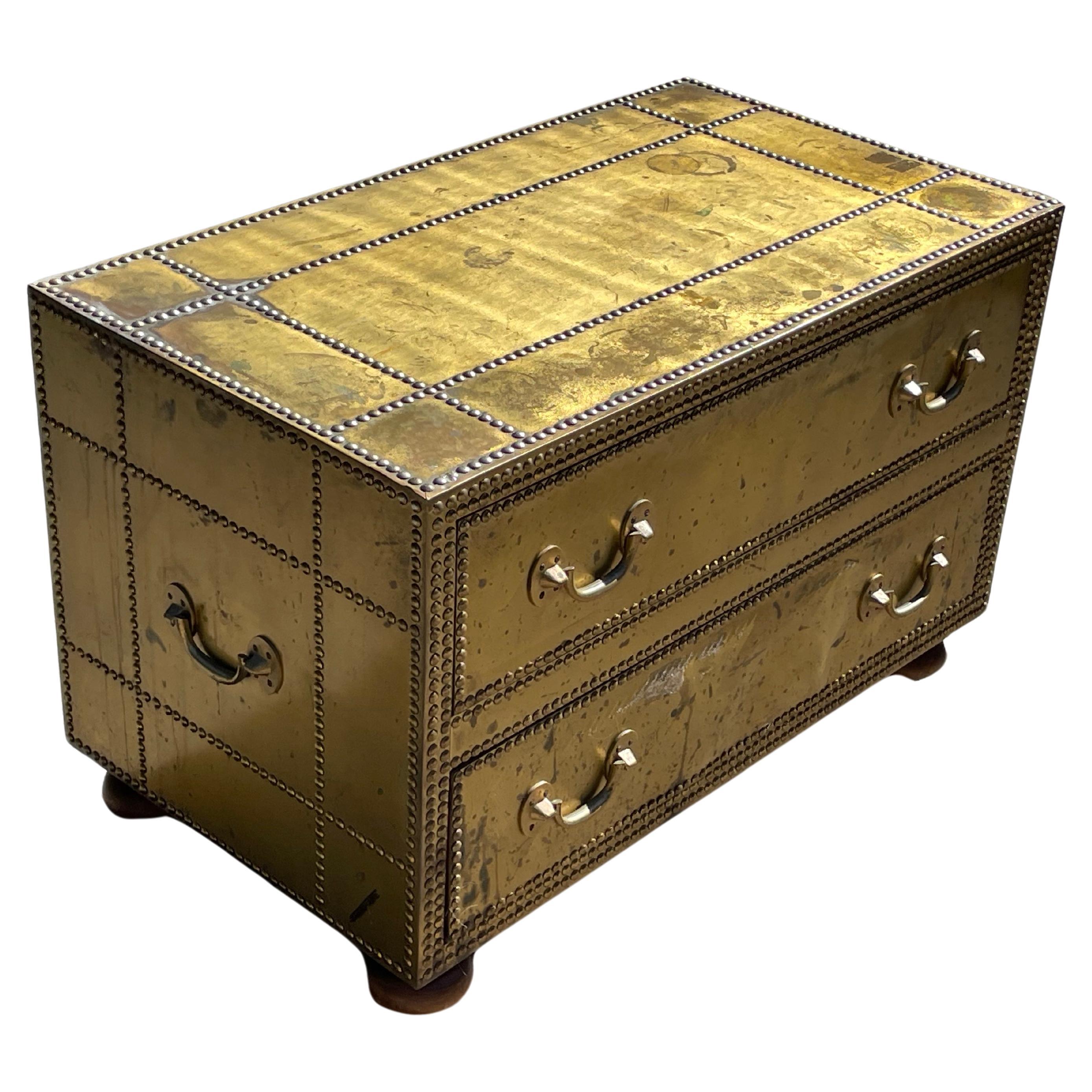 Vintage Sarreid Brass Cocktail Table Chest of Drawers, circa 1970s For Sale