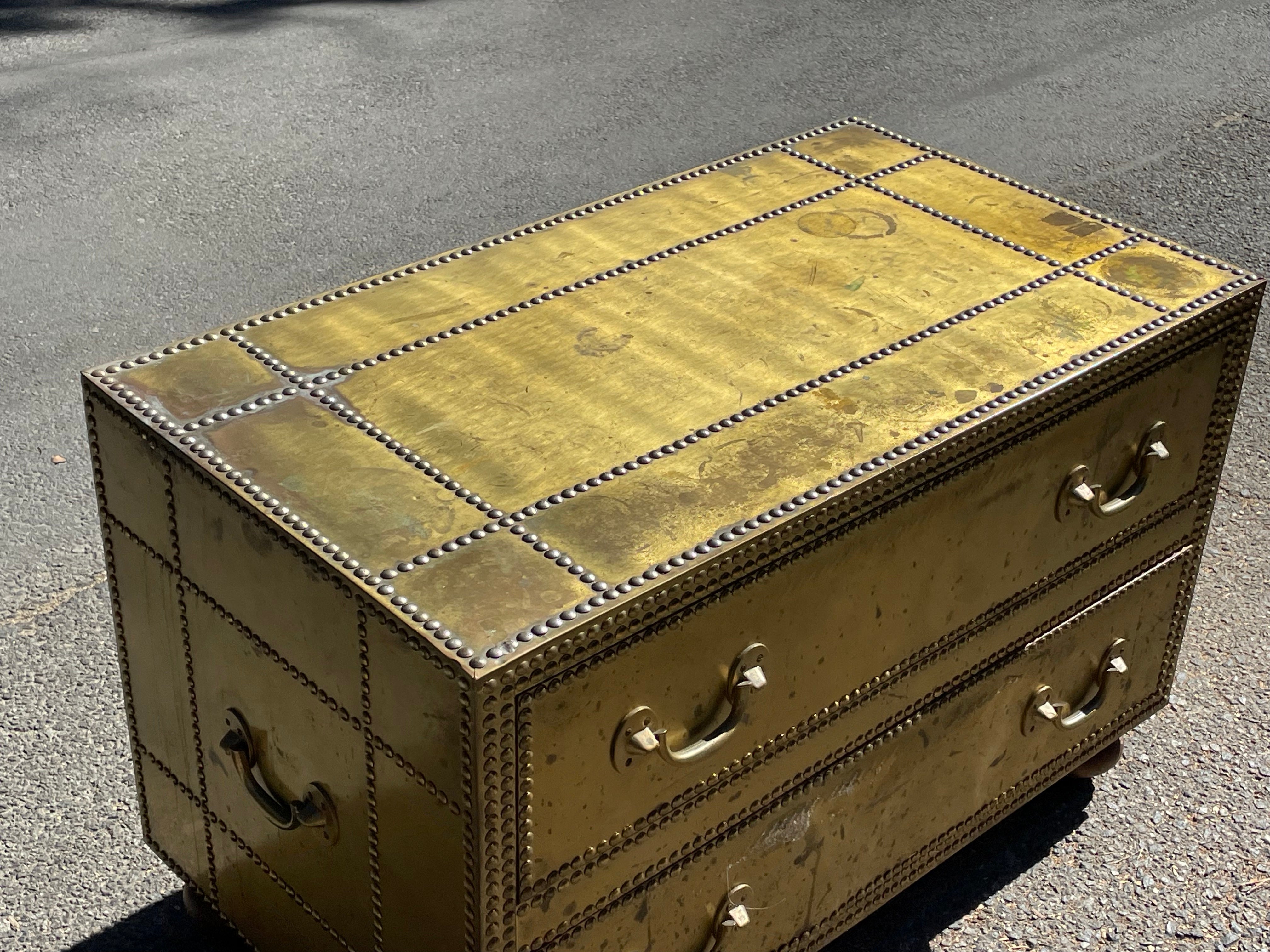Vintage Sarreid Brass Cocktail Table Chest of Drawers, circa 1970s For Sale 2