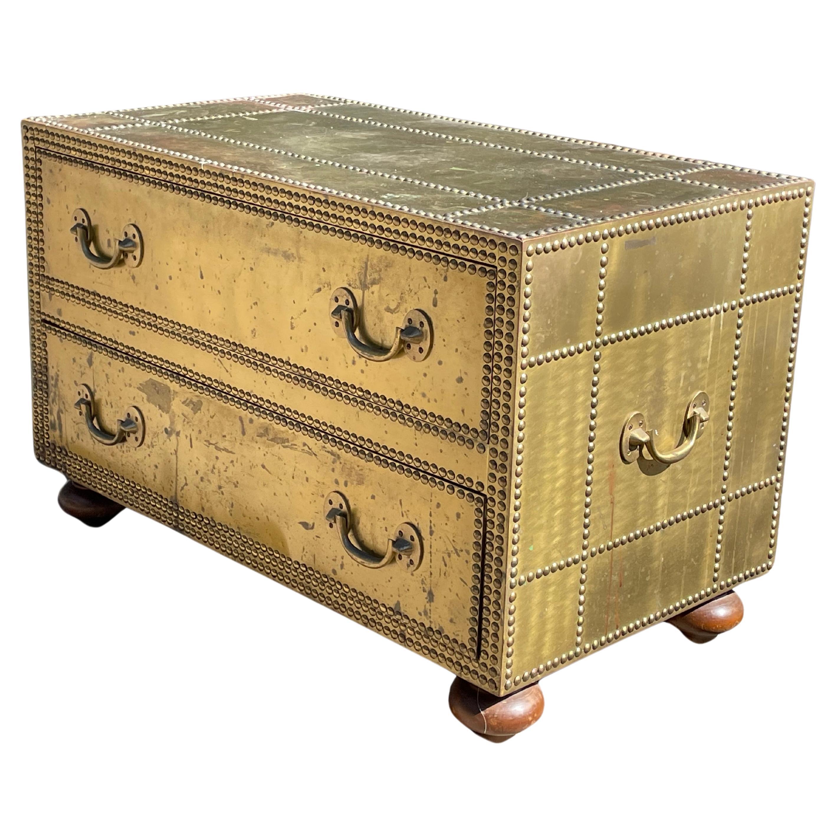 Vintage Sarreid Brass Cocktail Table Chest of Drawers, circa 1970s For Sale 3