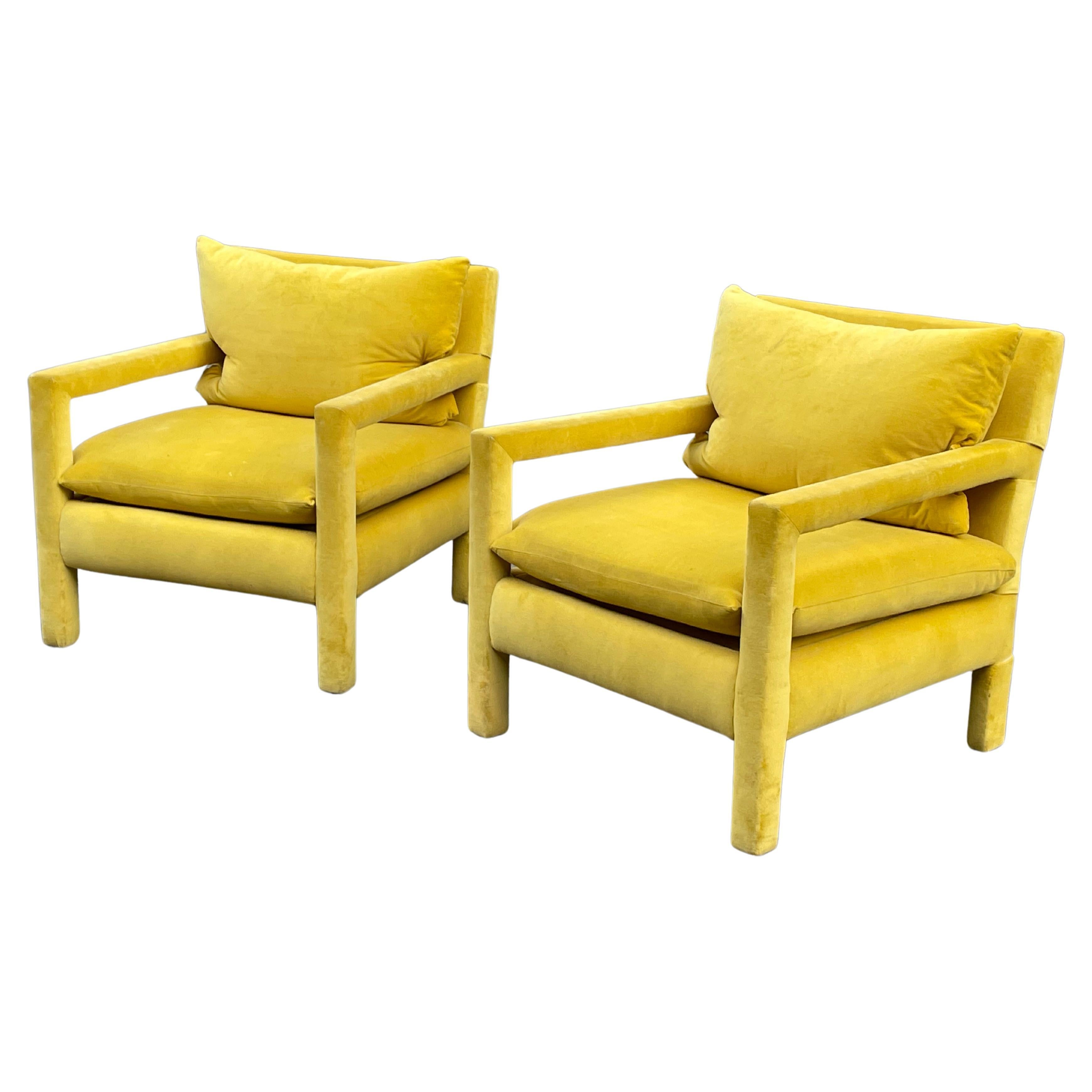 Paire de chaises Parsons Milo Baughman en velours jaune, années 1960