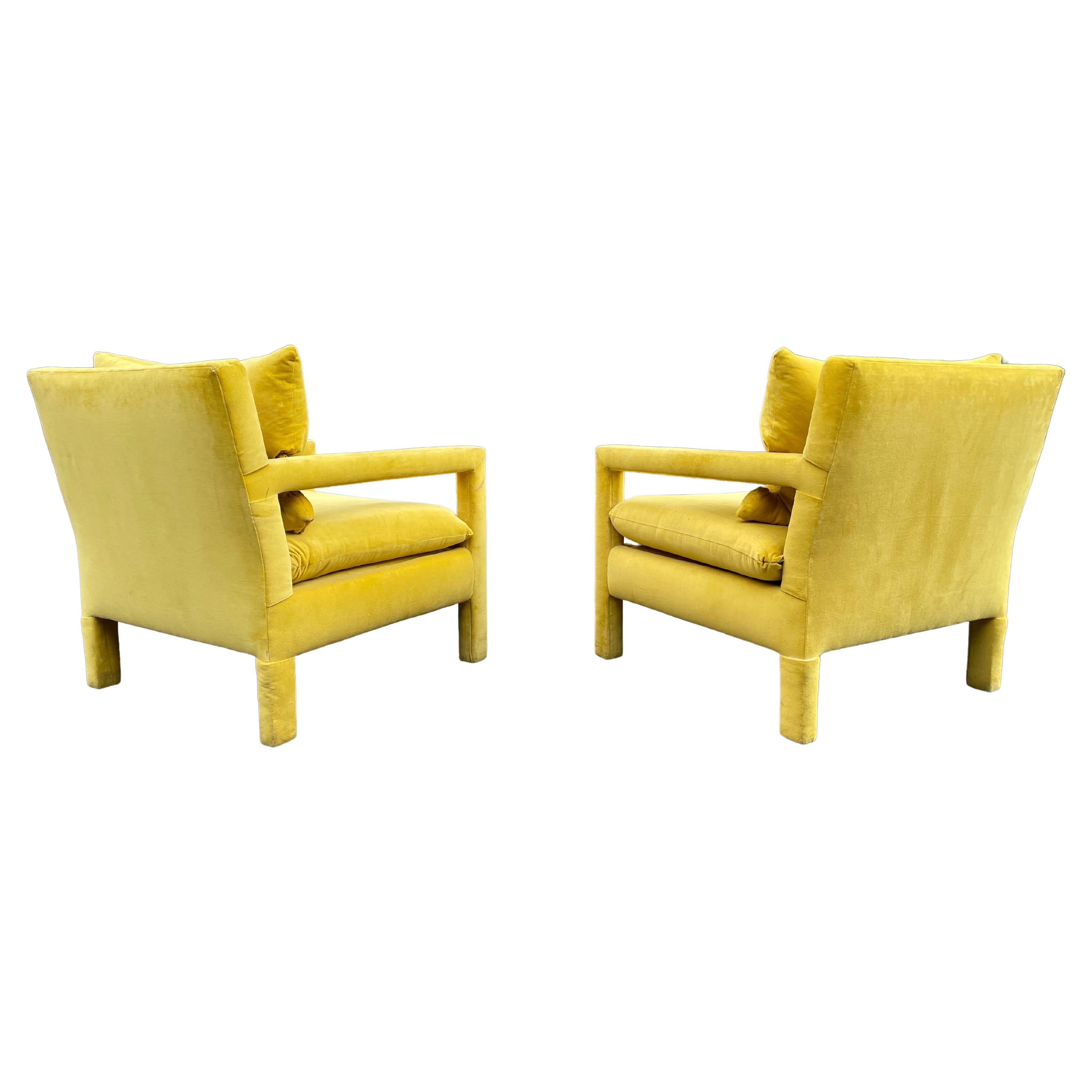Paire de chaises Parsons Milo Baughman en velours jaune, années 1960 2