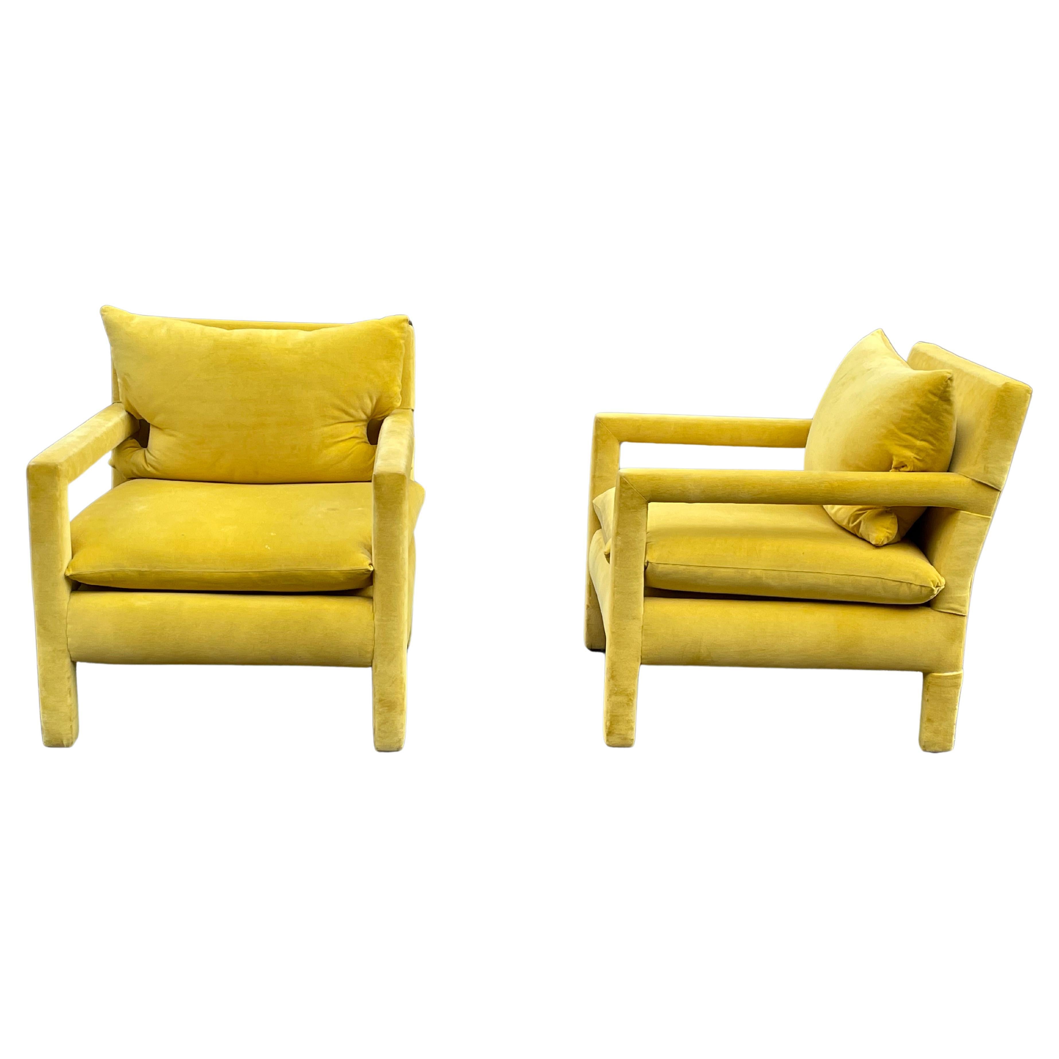 Paire de chaises Parsons Milo Baughman en velours jaune, années 1960 1