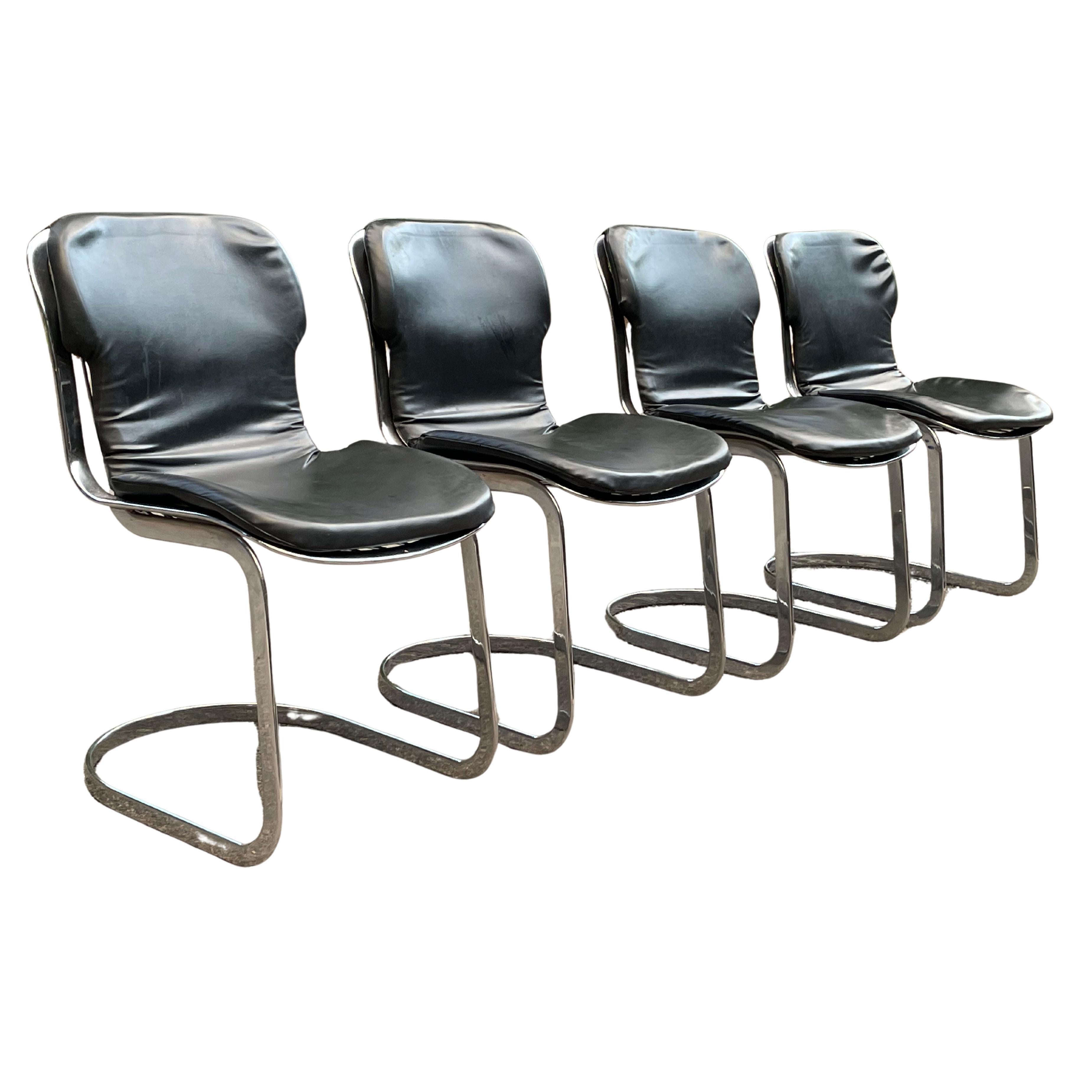 Set of (4) Vintage Mid Century 70's Willy Rizzo Chrome Dining Chairs for Cidue Elementi D’Arredo-Carre with matching Cidue table designed by Antonia Astori.

Made in Italy.
Chairs and Table are SIGNED with Cidue label under each. 

Table has a