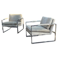 Milo Baughman Chrome Lounge Chairs, Pair