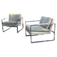 Vintage Milo Baughman Chrome Lounge Chairs, Pair