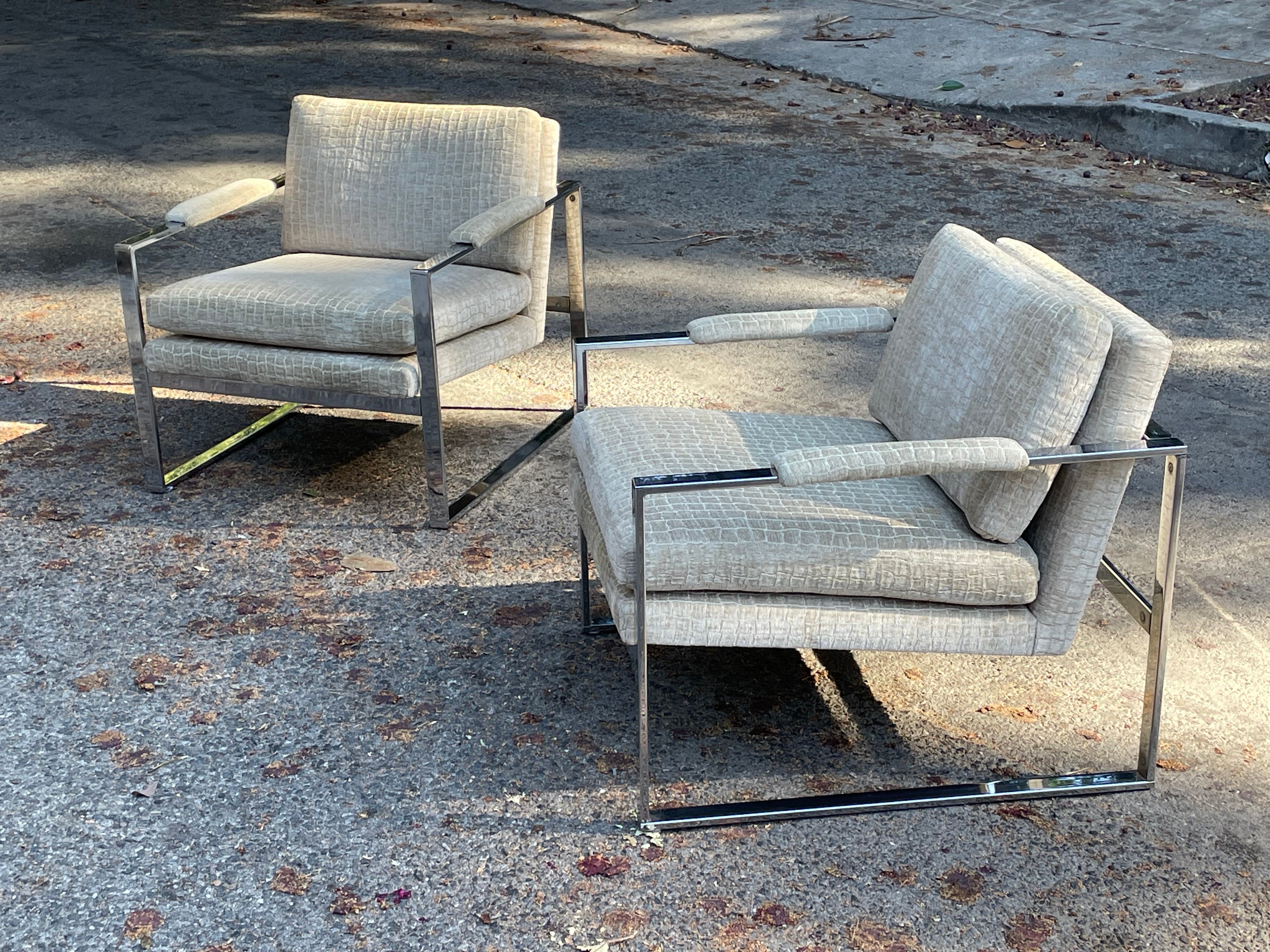 Mid-20th Century Milo Baughman Chrome Lounge Chairs, Pair