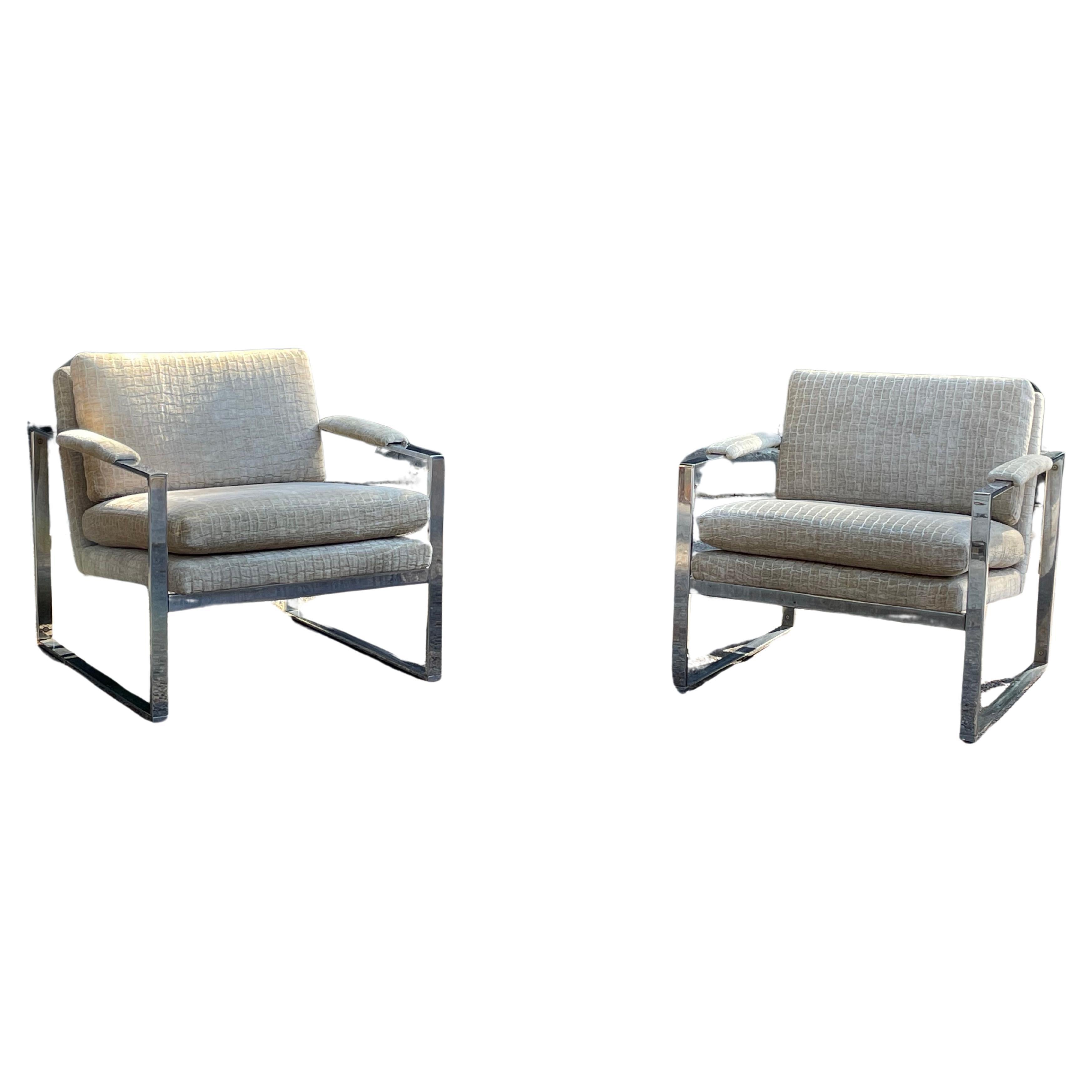 Mid-Century Modern Milo Baughman Chrome Lounge Chairs, Pair