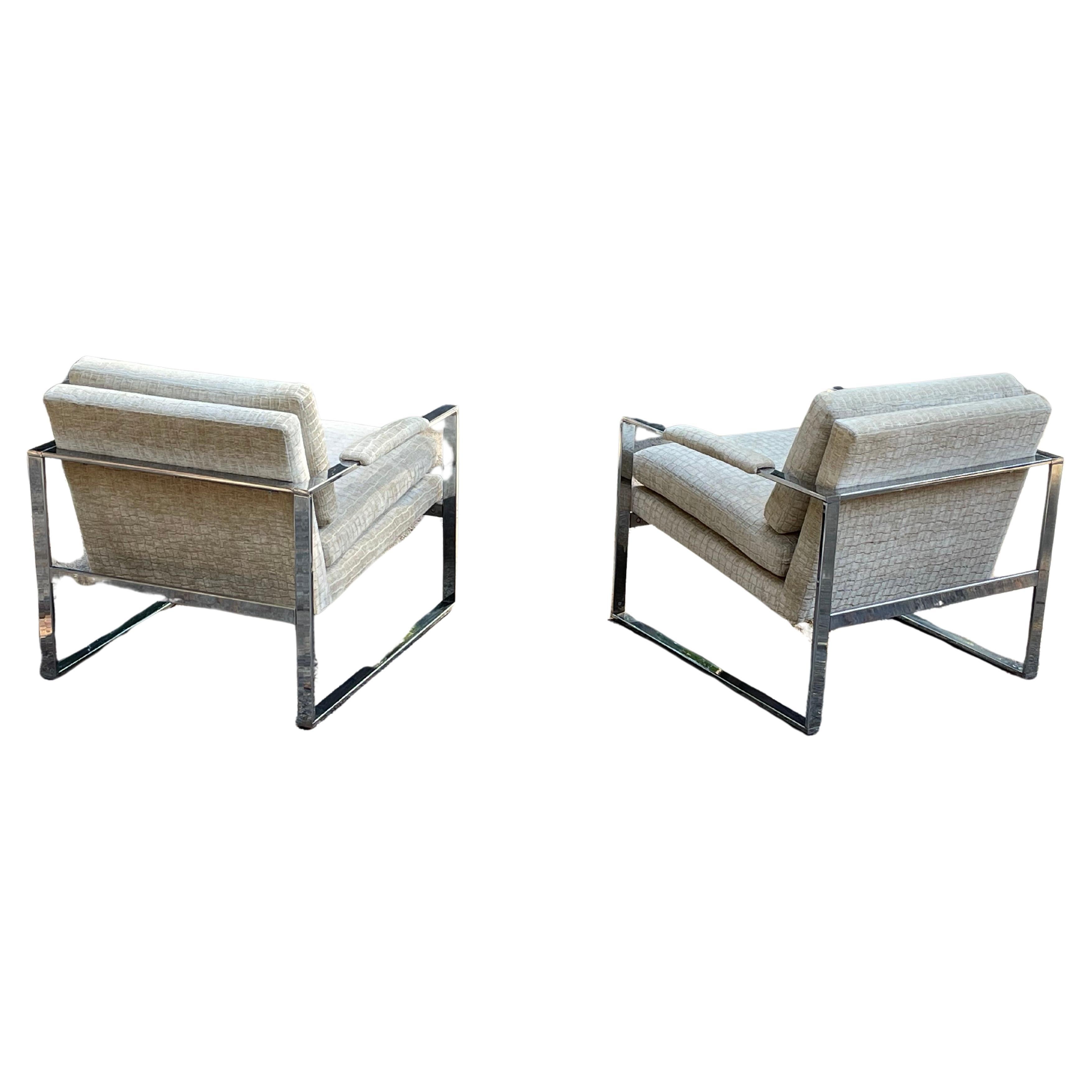 American Milo Baughman Chrome Lounge Chairs, Pair
