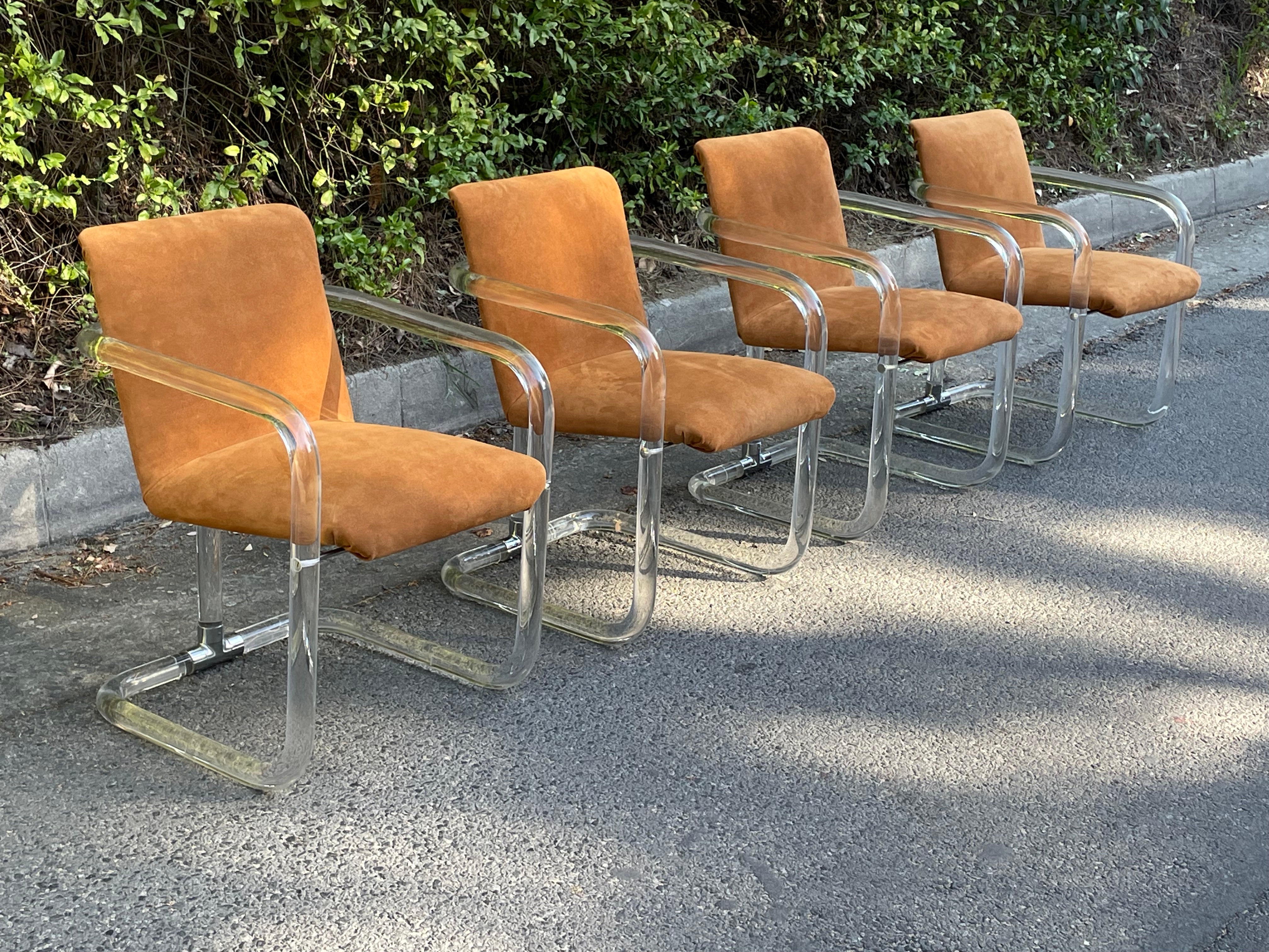 Late 20th Century Set of 4 Lion in Frost Lucite & Suede Dining Chairs, Circa 1970s For Sale