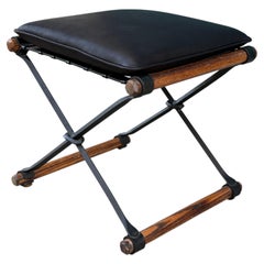 Cleo Baldon X-Bench in, Oak, Wrought Iron, Leather. California Modern, 1960s
