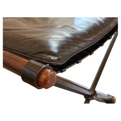 Cleo Baldon X-Bench in, Oak, Wrought Iron, Leather. California Modern, 1960s