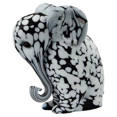 Seguso Murano Black White Italian Art Glass Baby Elephant Figurine