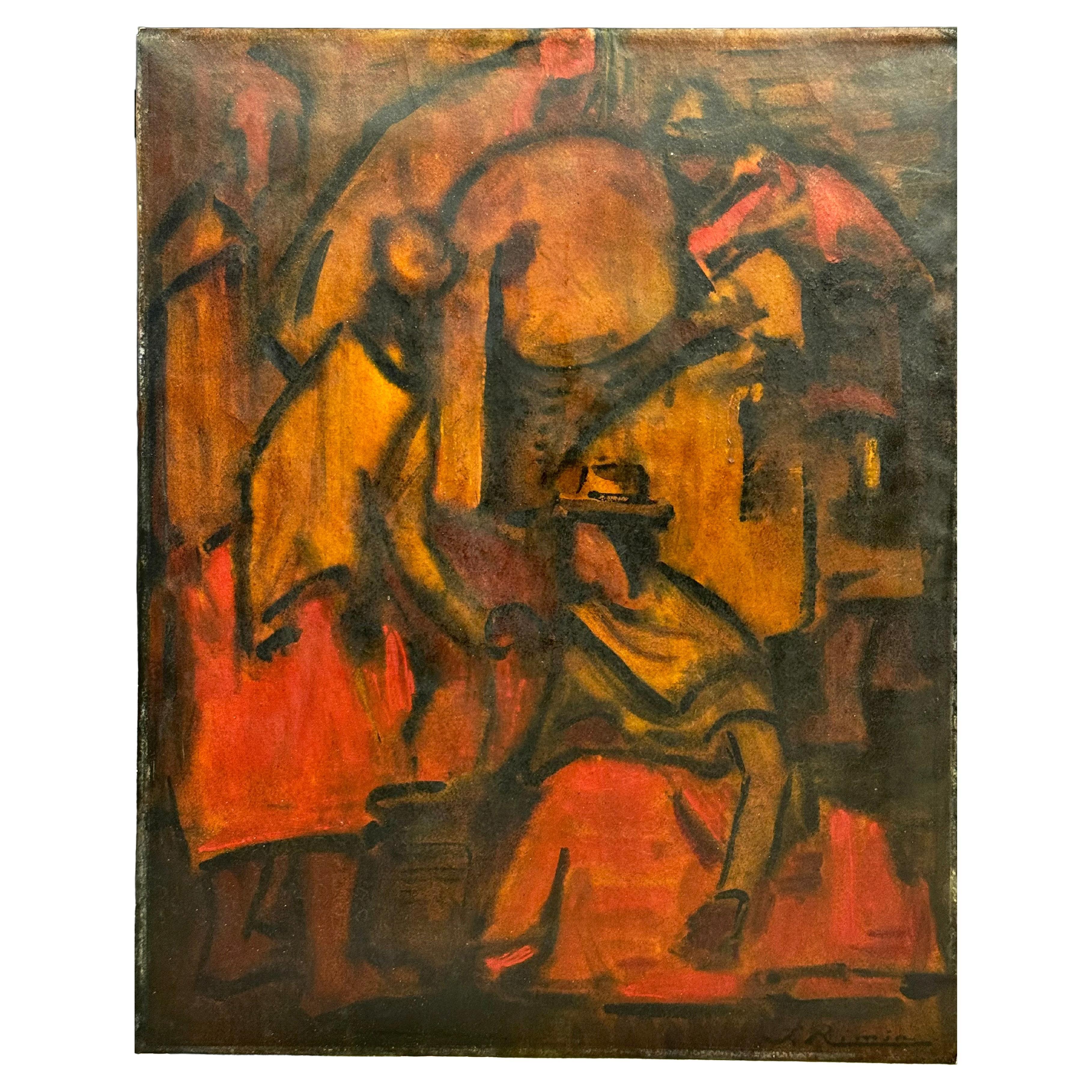 Ölgemälde auf Papier von Jonas Rimsa