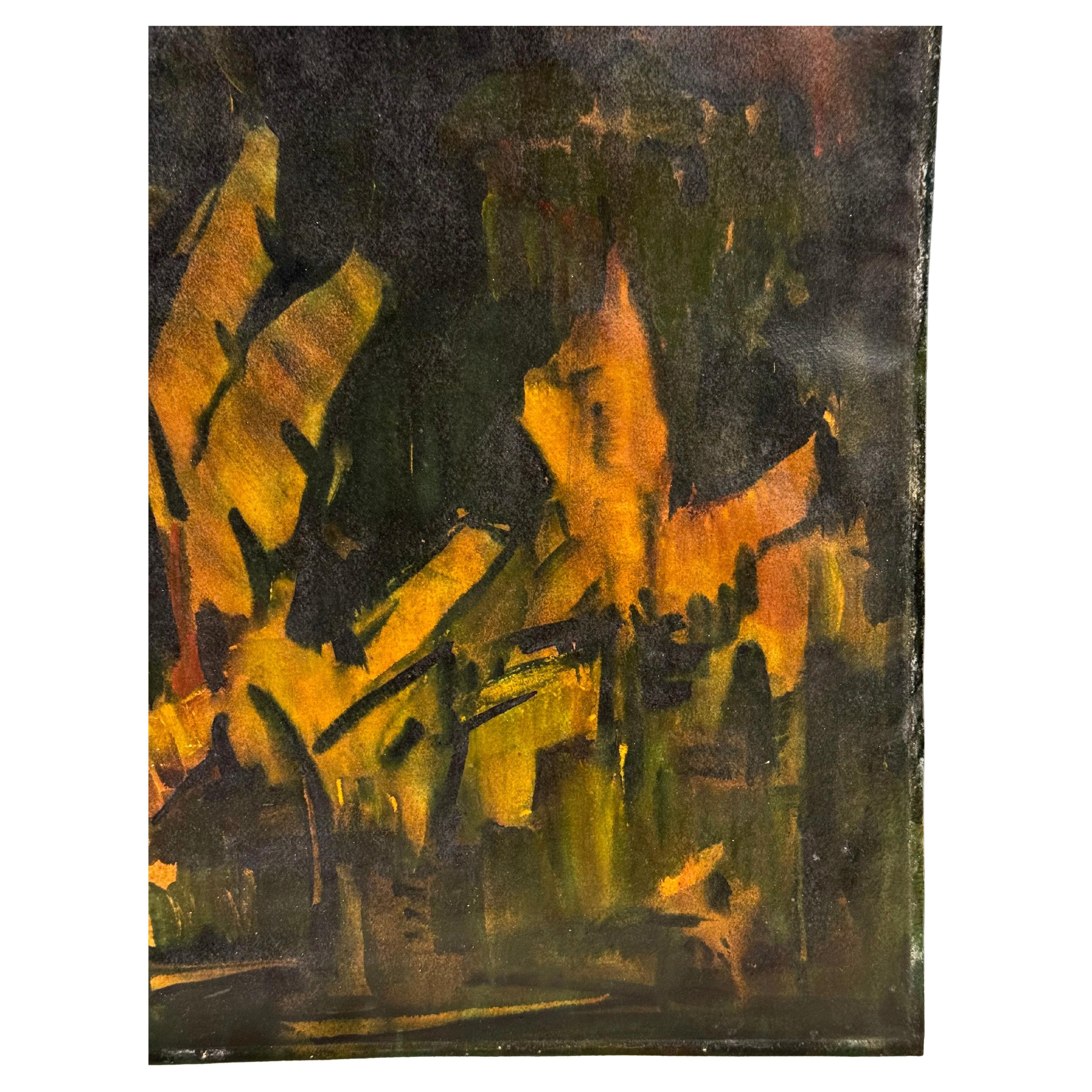 Öl auf Papier Gemälde des Künstlers Jonas Rimsa 1950-1970 im Angebot