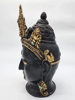 Tibetan Style Gilt Bronze Bodhisattva Head with Turquoise Inlay, 20th Century