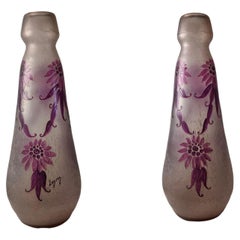 Coppia di vasi in vetro in stile Art Nouveau francese di Legras, 1900 circa