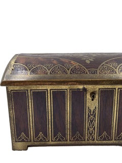 German Jugendstil Art Nouveau Brass-Inlaid Wooden Casket, circa 1900