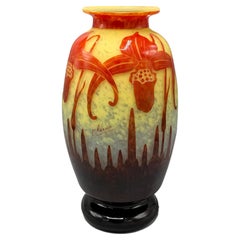 Charder Le Verre Français “Daturas” Art Deco Cameo Glass Vase, France