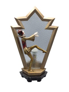 Paar französische Art-déco-Lampen mit Bühnenfiguren von Roland Paris, um 1930
