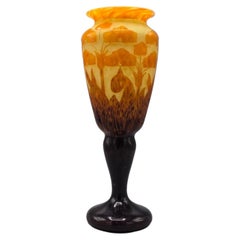 French Art Nouveau Gallé Signed Cameo Glass Poppy Vase, Early 20th Century