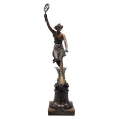 Antique Art Nouveau Patinated Bronze Sculpture of Victory, Signed