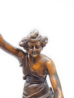Antique Art Nouveau Patinated Bronze Sculpture of Victory, Signed