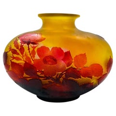 Émile Gallé Art Nouveau Cameo Glass Vase with Red Cyclamen, circa 1920