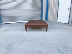 1960s Mid-Century Square Tufted Brown Leather Ottoman