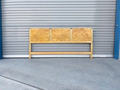 1970s Mid-Century Modern Burl Wood & Brass Queen Headboard by Thomasville