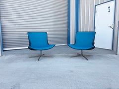 1970s Pair of Mid Century Heavy Chrome Swivel Lounge Chairs