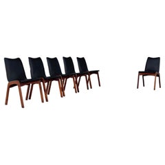 1970s Mid-Century Walnut & Black Vinyl Dining Chairs by Chet Beardsley