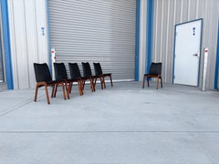 1970s Mid-Century Walnut & Black Vinyl Dining Chairs by Chet Beardsley