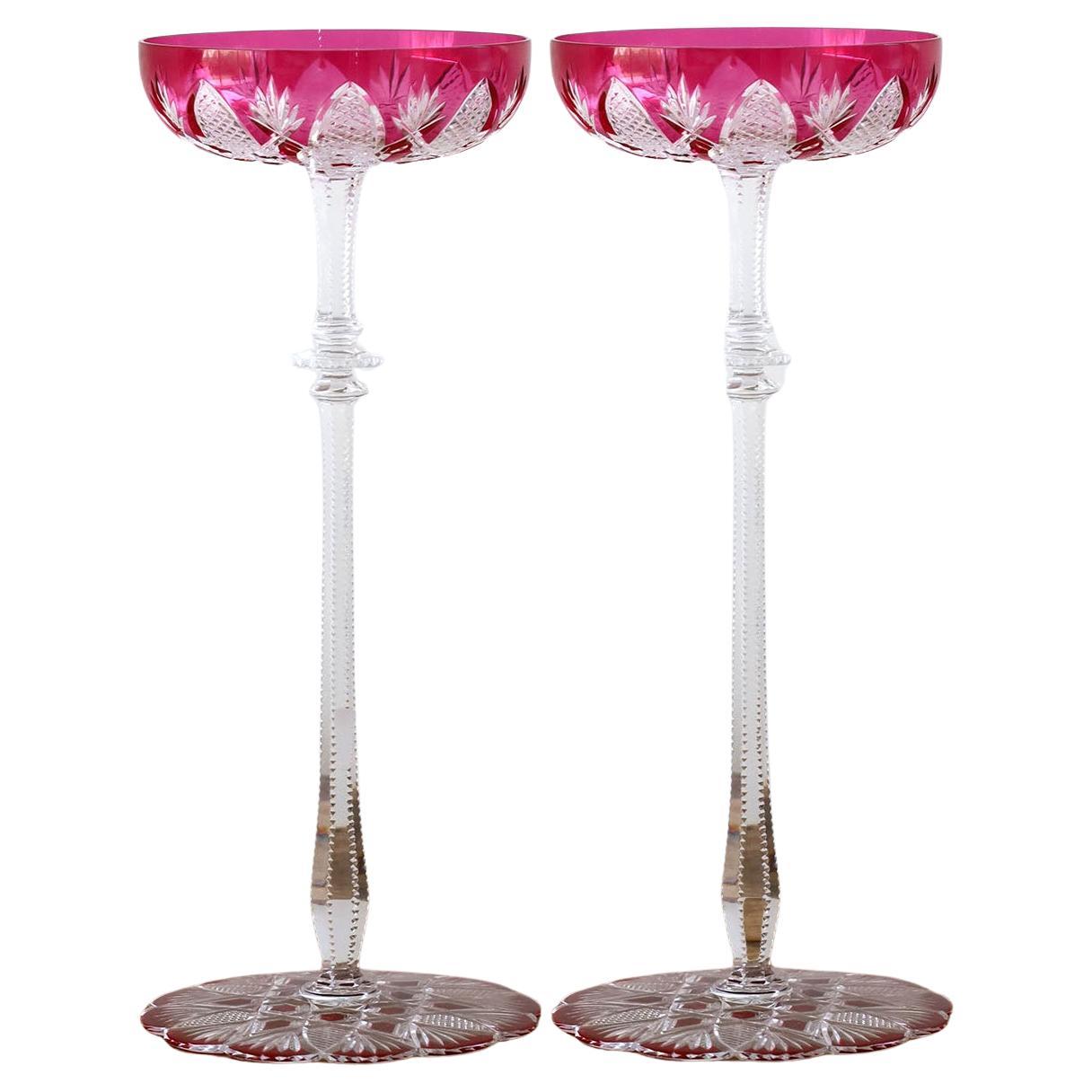 Paar rosa Baccarat Tsar Champagner Coupes in Rosa im Angebot