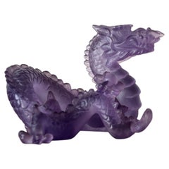 Daum France Le Amethyst Crystal Dragon Sculpture