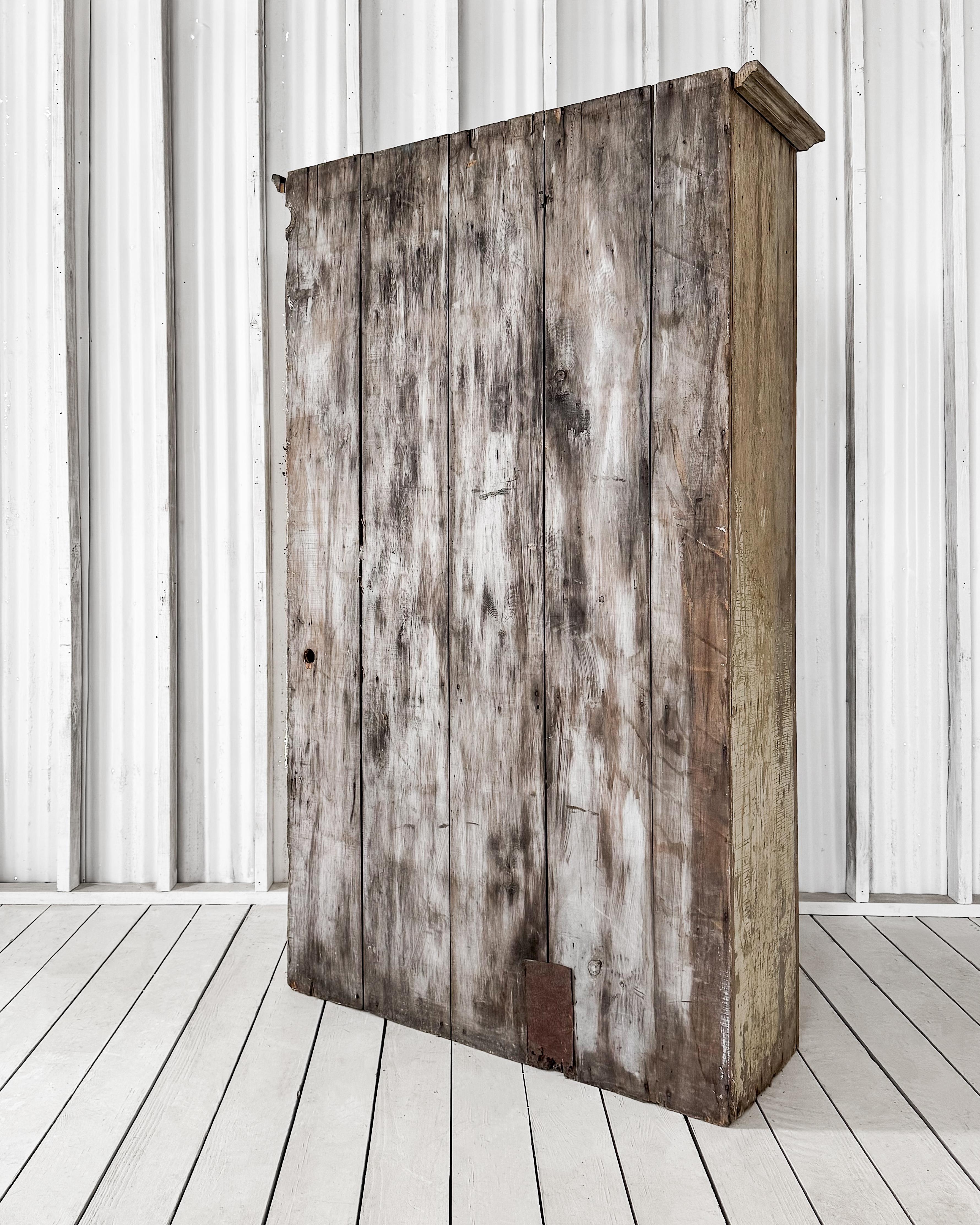 Antique Primitive 4 Door Cupboard with Worn Paint For Sale 14