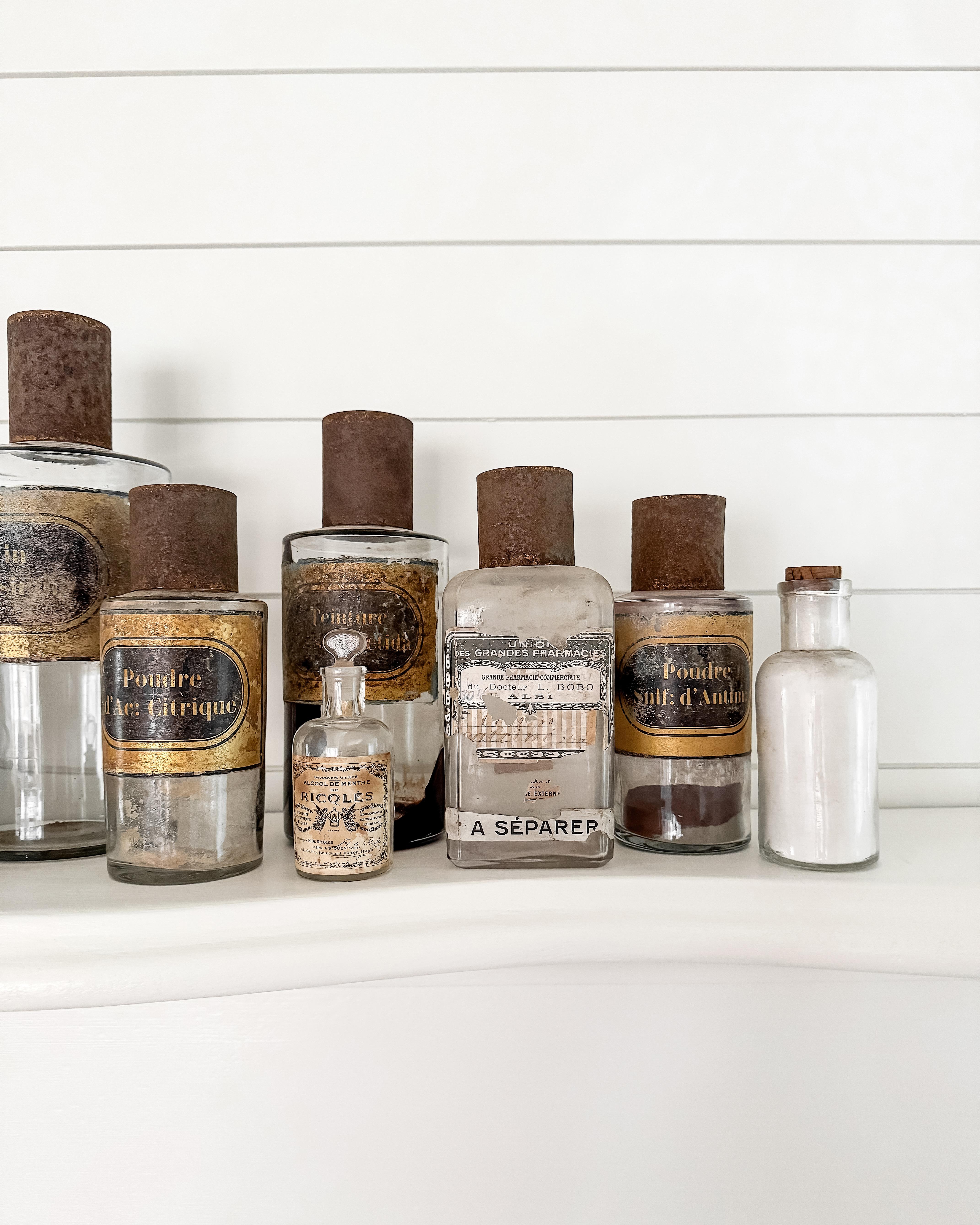 Glass Set of 14 19th and 20th Century French Apothecary Bottles For Sale