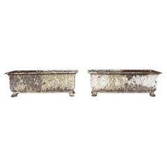 Pair 19th Century Victorian Cast Iron Basket-Weave Planters with Original Paint