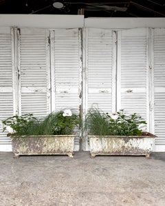 Pair 19th Century Victorian Cast Iron Basket-Weave Planters with Original Paint