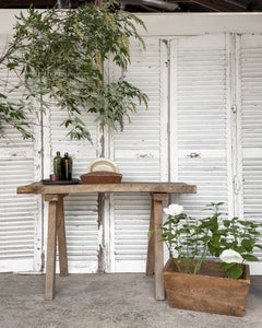 Antique 19th Century Single Slab Rustic Work Table with Pegged Legs