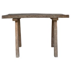 Antique 19th Century Single Slab Rustic Work Table with Pegged Legs