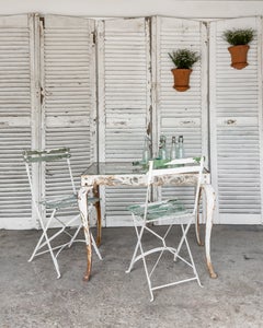Antique Cast Iron Garden Table with Set of 4 Folding Chairs