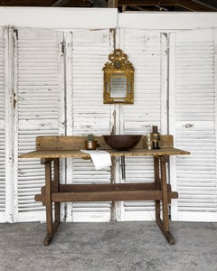 Antique Late 19th Century French Work Table Vanity with Copper Vessel Sink