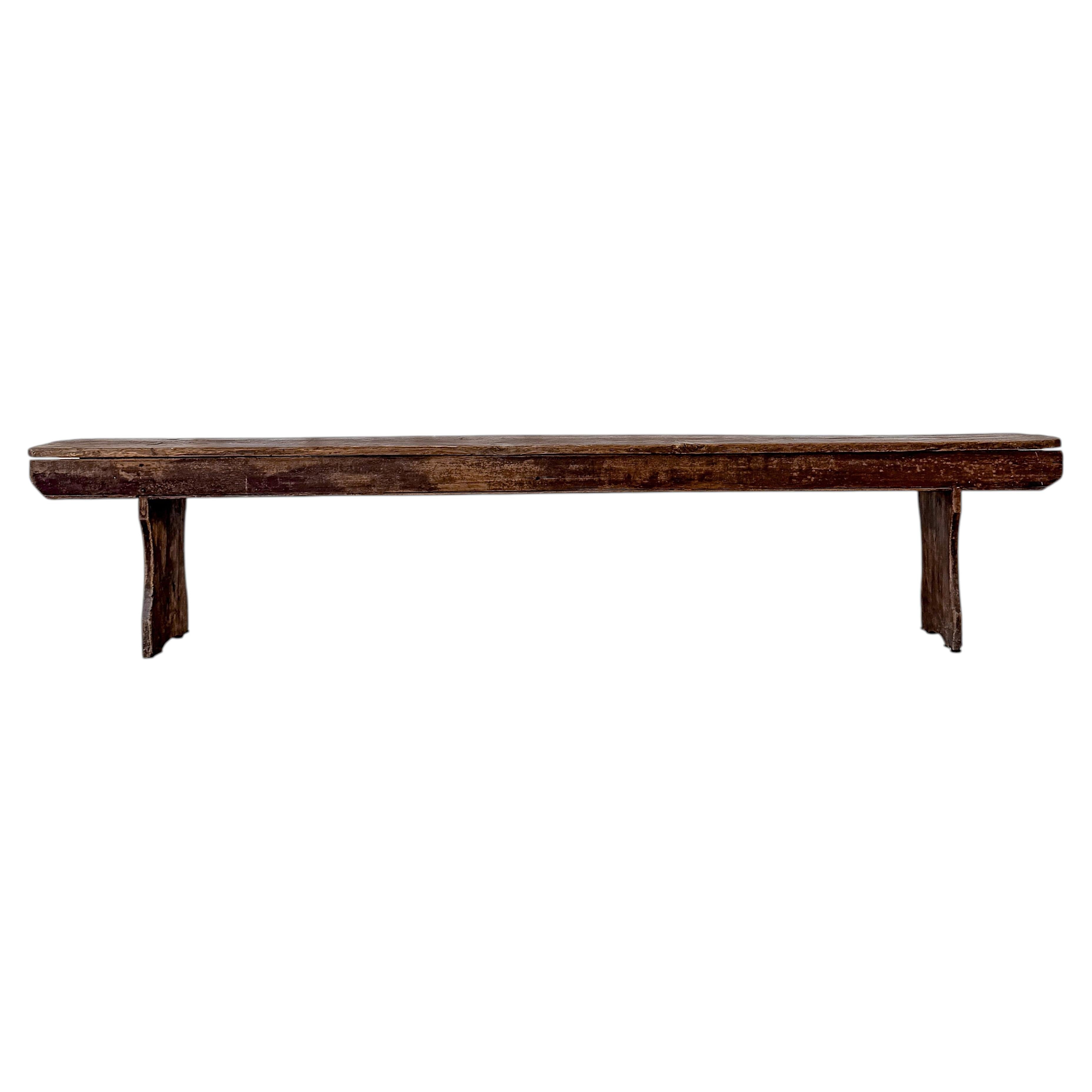 Antique 19th Century English Farmhouse Bench with Apron and Original Paint