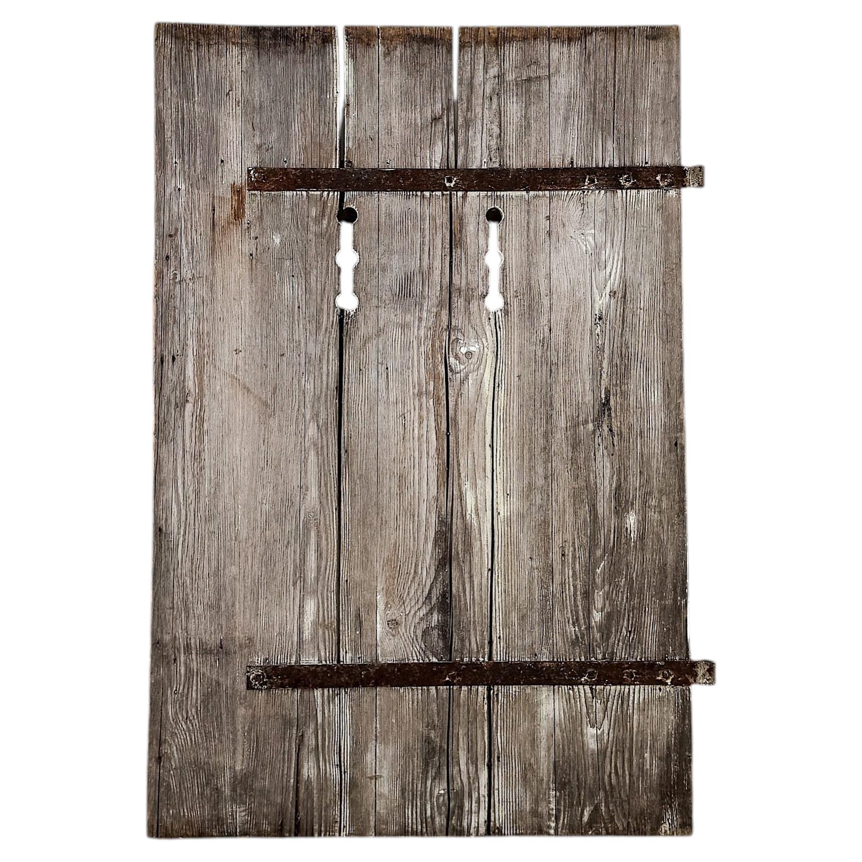 19th Century Reclaimed 3-Board French Barn Door with Original Iron Hardware For Sale
